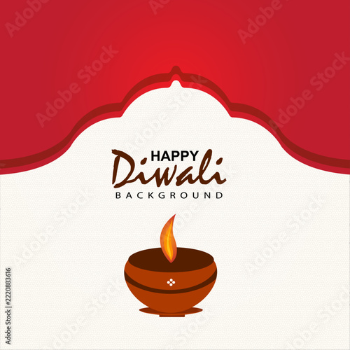 Happy Diwali Background with Traditional Oil Lamp, Red Decorative Arch and Elegant Indian Festive Design