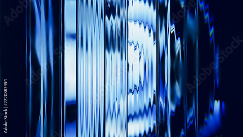 Blue rippled reflections on a glossy ribbed glass background