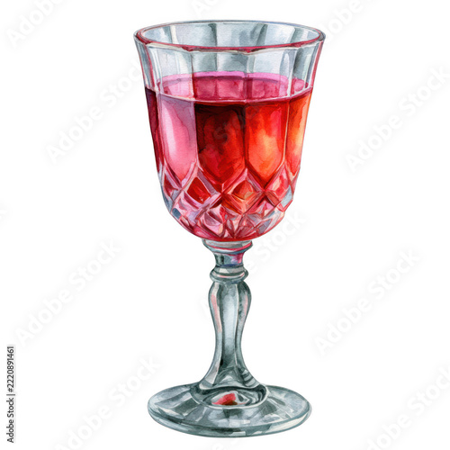 Watercolor illustration wine glass, isolated on transparent background