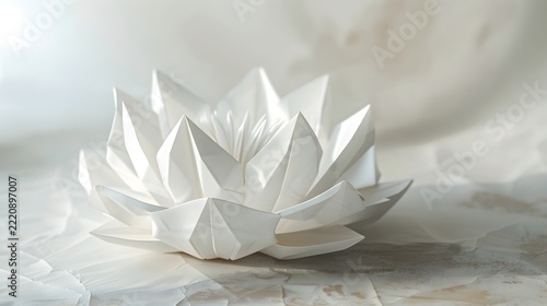 Crisp Precision Folded White Paper Origami Lotus Flower