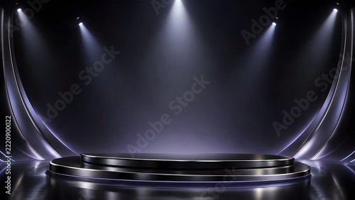 Luxury black product podium stage background with overhead spotlights