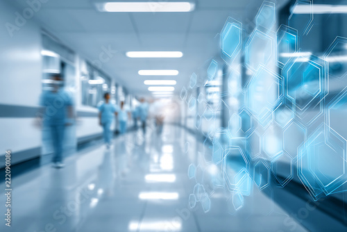 Digital Hexagon Network Transforming a Modern Hospital Hallway