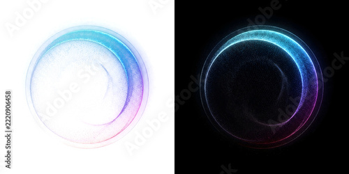 Fotografie Orb of layered particle rings with cyan and pink gradients for interfaces in PNG