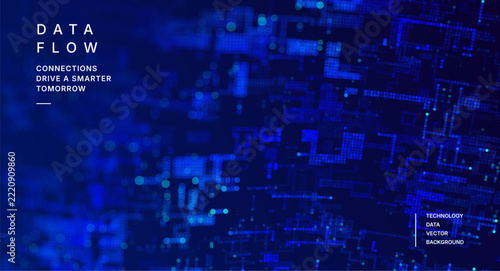Abstract blue data flow vector background with glowing digital lines and connected particles. Futuristic technology, artificial intelligence, data analytics and digital transformation concept.