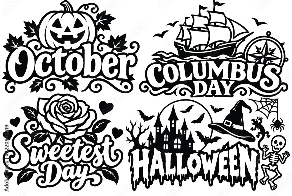 Fototapeta premium October holidays collection with pumpkin and Halloween icons