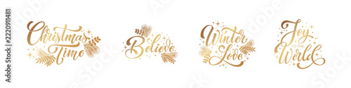 Festive Christmas Lettering Collection with Winter Love, Believe and Joy to the World