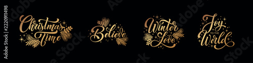 Elegant Holiday Script Typography with Christmas Time and Decorative Pine Branches
