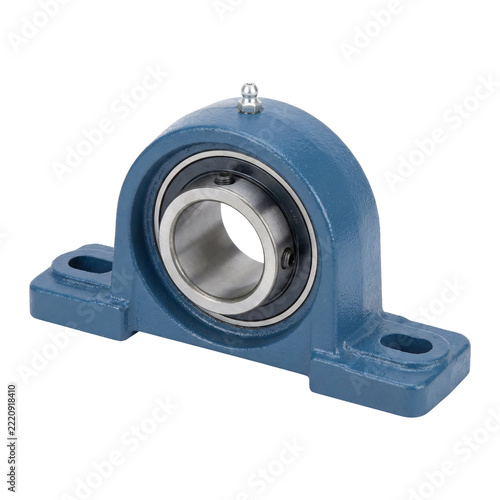 Blue pillow block for mechanical engineering, isolated on transparent background