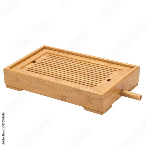 Light wooden tea tray bamboo, isolated on transparent background
