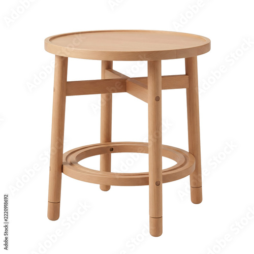 Light wooden side table round for living room, isolated on transparent background