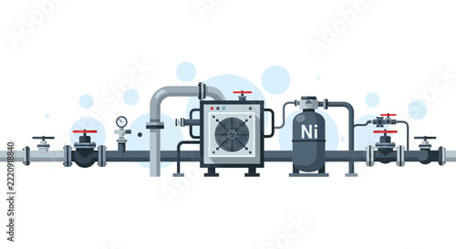 Industrial Nitrogen Cooling System Vector Illustration with Pipes and Valves