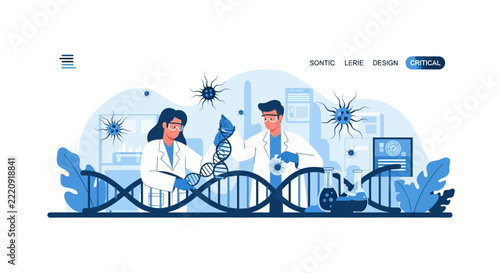 Medical Scientists Researching DNA and Viruses in Biotechnology Laboratory Illustration
