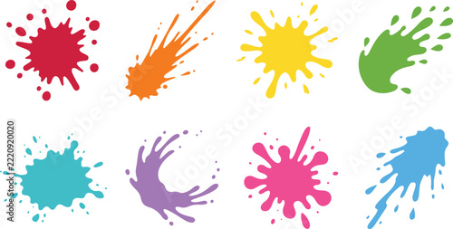 Colorful paint splatters and splashes on a white background vibrant vector illustration