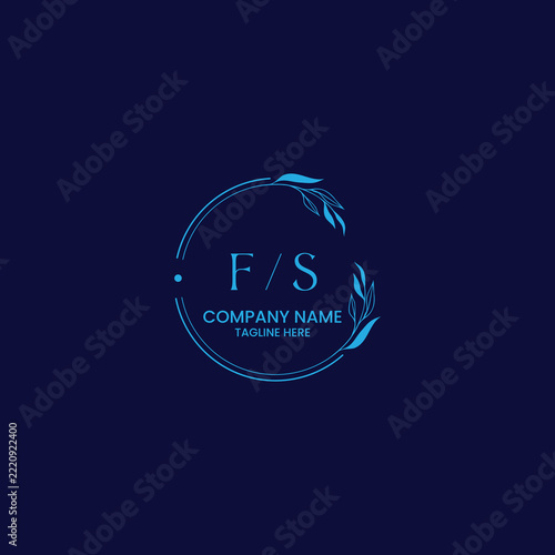Minimalist Botanical Monogram Logo Design with FS Initials on Dark Blue Background