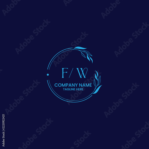 FW Initials Botanical Floral Logo Design with Circular Leaf Frame Vector