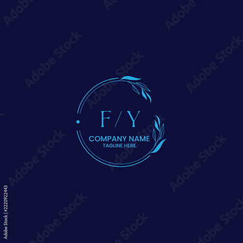 FY Initials Botanical Floral Logo Design with Circular Leaf Frame Vector