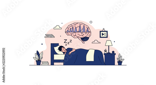 Brain Activity and Sleep Cycle Concept Flat Vector Illustration