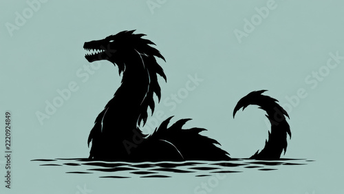 Gothic Shadows in Silhouette — Taniwha, Mythical Māori Water Guardian Emerging from the Water in a Dramatic Halloween Illustration