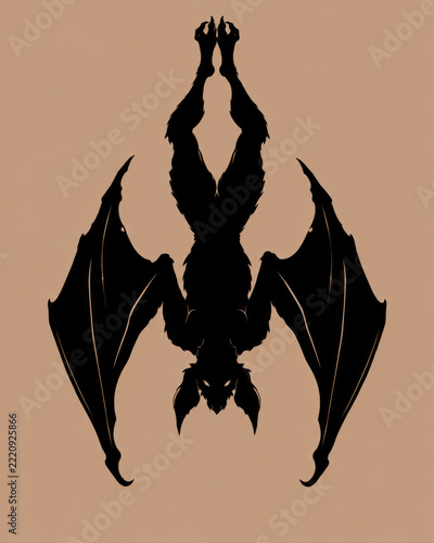 Gothic Shadows in Silhouette — Camazotz, Bat-Like Supernatural Demon from Maya Mythology Hanging Upside Down