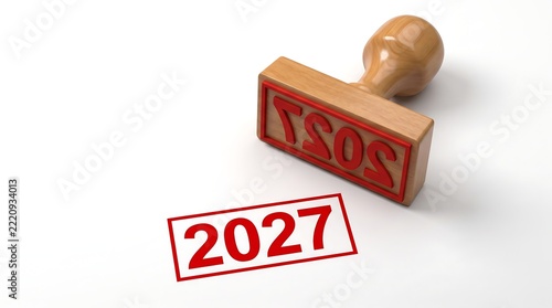 Realistic rubber stamp with the letters TSOS and a red 2027 imprint on a white surface