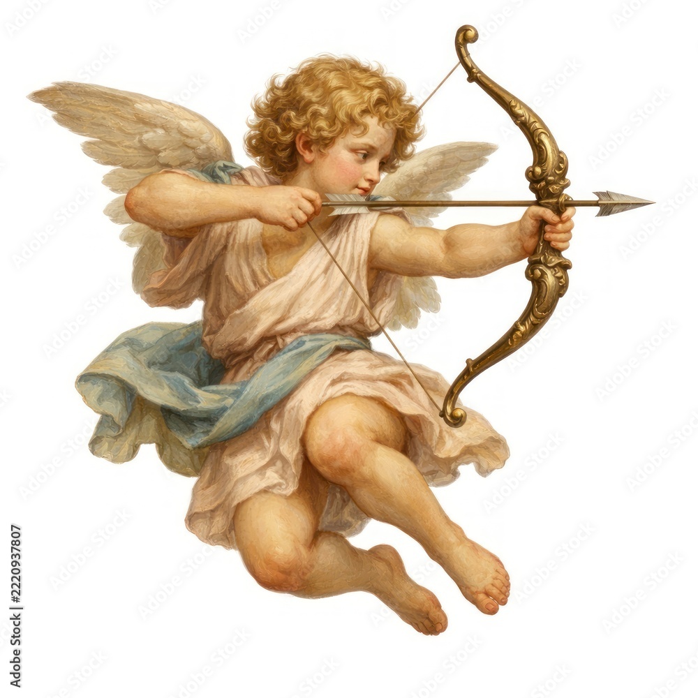Fototapeta premium Cherubic archer with golden bow