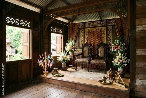 Traditional Malay Wedding Dais in a Village Wooden House