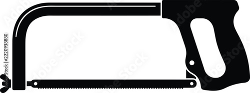 Manual hacksaw silhouette vector icon featuring a black metal frame hand saw illustration isolated on a white background for carpentry, construction, metalworking, and DIY projects
