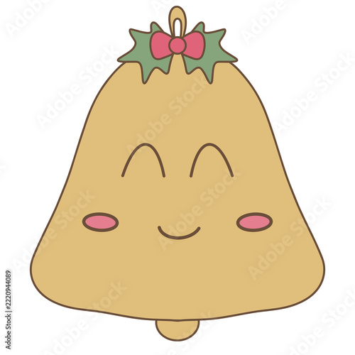 Golden Christmas Bell with Holly and Pink Bow