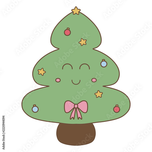 Christmas Tree Character with Star and Colorful Ornaments