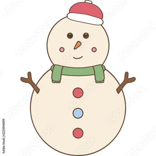 Cute Snowman Character with Red Hat and Green Scarf