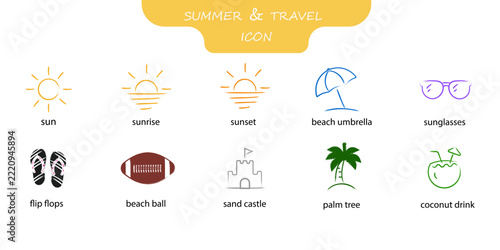 summer beach travel icon vector set