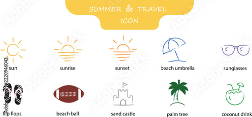 summer beach travel icon vector set