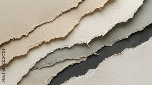 Minimalist background with ripped cardstock layers and torn paper fiber edges
