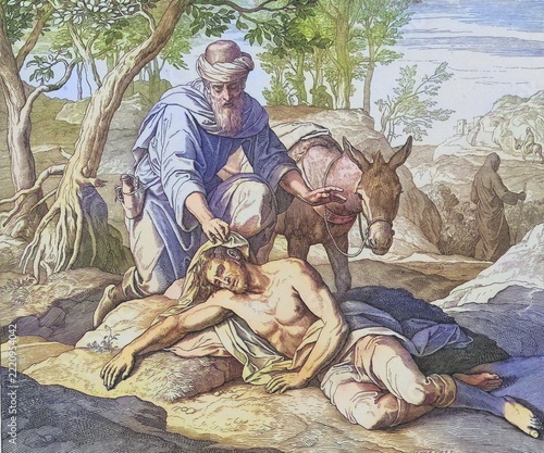 Biblical story, The Parable of the Good Samaritan, digitally enhanced reproduction of a wood engraving by Julius Schnorr von Carolsfeld, historical, around 1860, exact date unknown