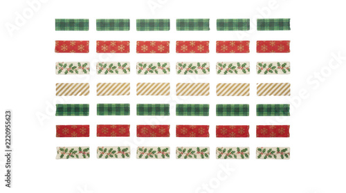 Set of christmas decorative washi tape strips isolated on transparent background