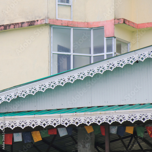 Decorative ornaments on roofs in Darjeeling, India.