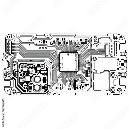 Smartphone circuit board schematic illustration on a white background