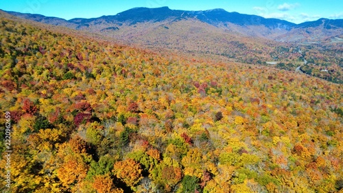 peak fall foliage in vermont from a drone