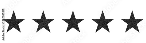 Five black textured stars rating symbol vector design element isolated on a clean white background