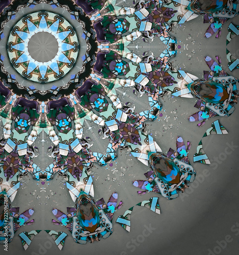 section featuring a composition of broken light-blue glass
