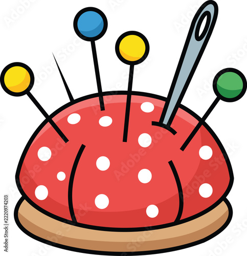 Cute Pin Cushion Cartoon Icon - Sewing and Needlework Craft Illustration
