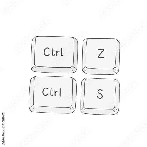 Fotografie Cute digital illustration of computer keyboard keys with Ctrl Z and Ctrl S short