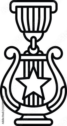 Star Lyre Musical Award Medal Ribbon Icon Monoline Outline Style Isolated on White Background