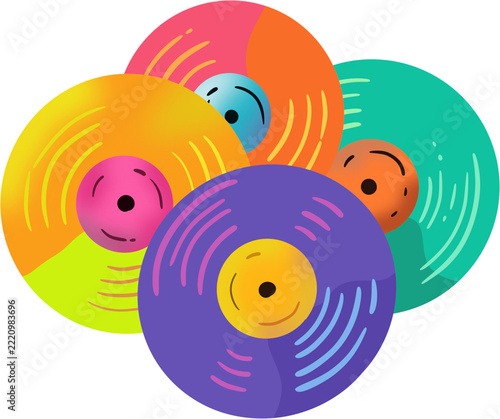 Colorful Vintage Vinyl Records Stack for Retro Music Design Concepts.