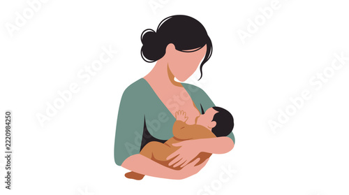Mother breastfeeding baby flat vector illustration on a white background