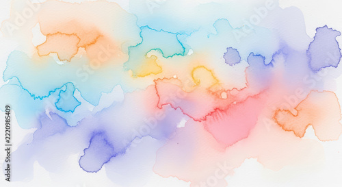 Pastel watercolor abstract background with fluid ink textures, soft ethereal alcohol ink painting in orange and blue, dreamy artistic wash