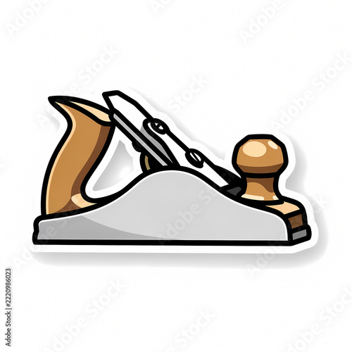 Illustration of a Woodworking Hand Plane Tool in Sticker Style, Manual Carpenter Jack Plane Icon for DIY Woodcraft, Carpentry, and Construction Projects isolated on White Background