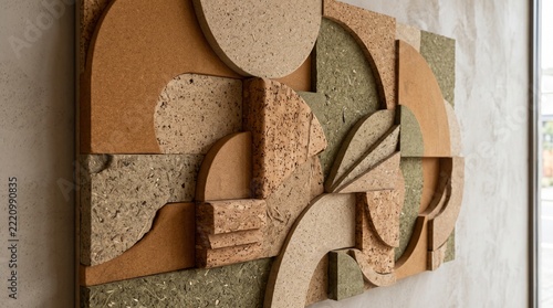 Modern geometric wall art made from natural cork panels for