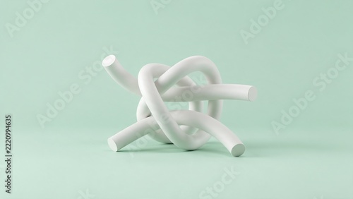 Intertwined matte white cylindrical tubes forming an organic knot, soft shadows
