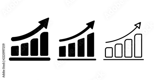 Growth Chart Icons Vector Set - Black and White Business Success Graphs